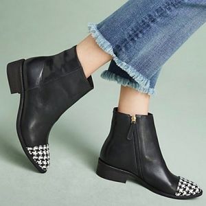 Anthropologie Vicenza Houndstooth Toe Cap Black Ankle Boots